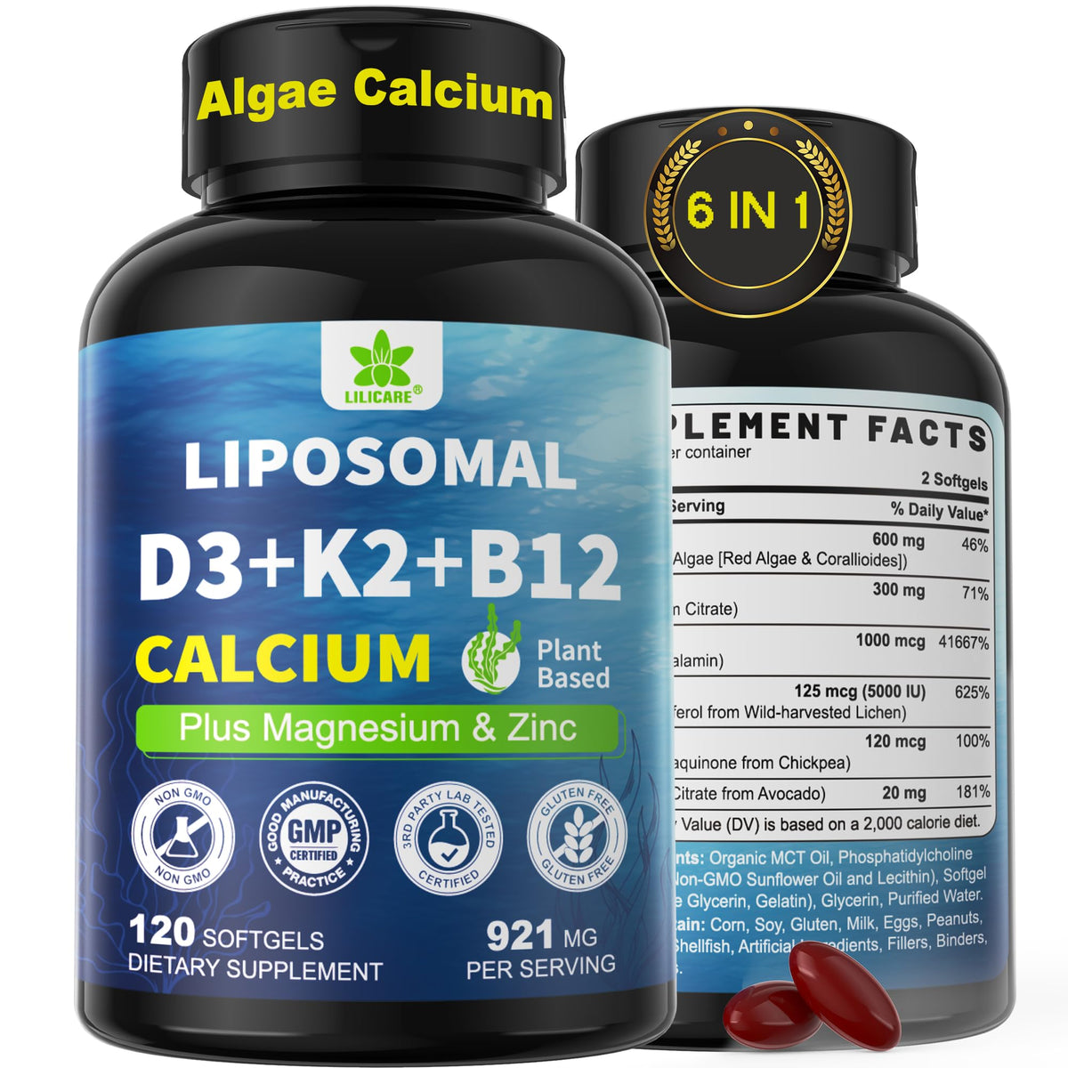 LILICARE liposomal softgels with D3 and K2 for enhanced absorption.