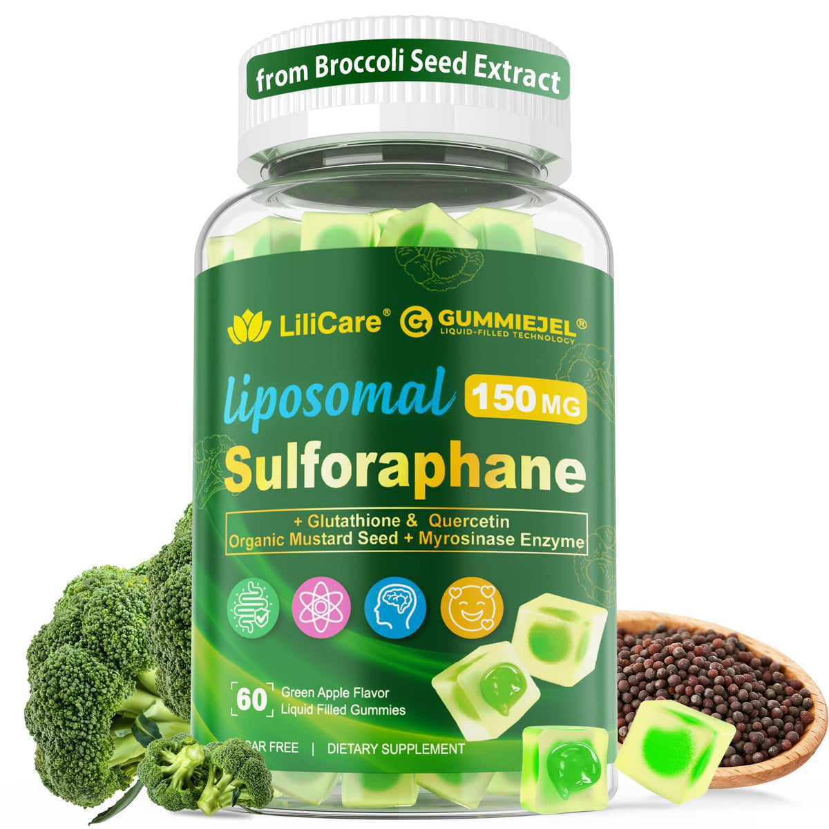 LILICARE liposomal sulforaphane bottle showing premium antioxidant formula