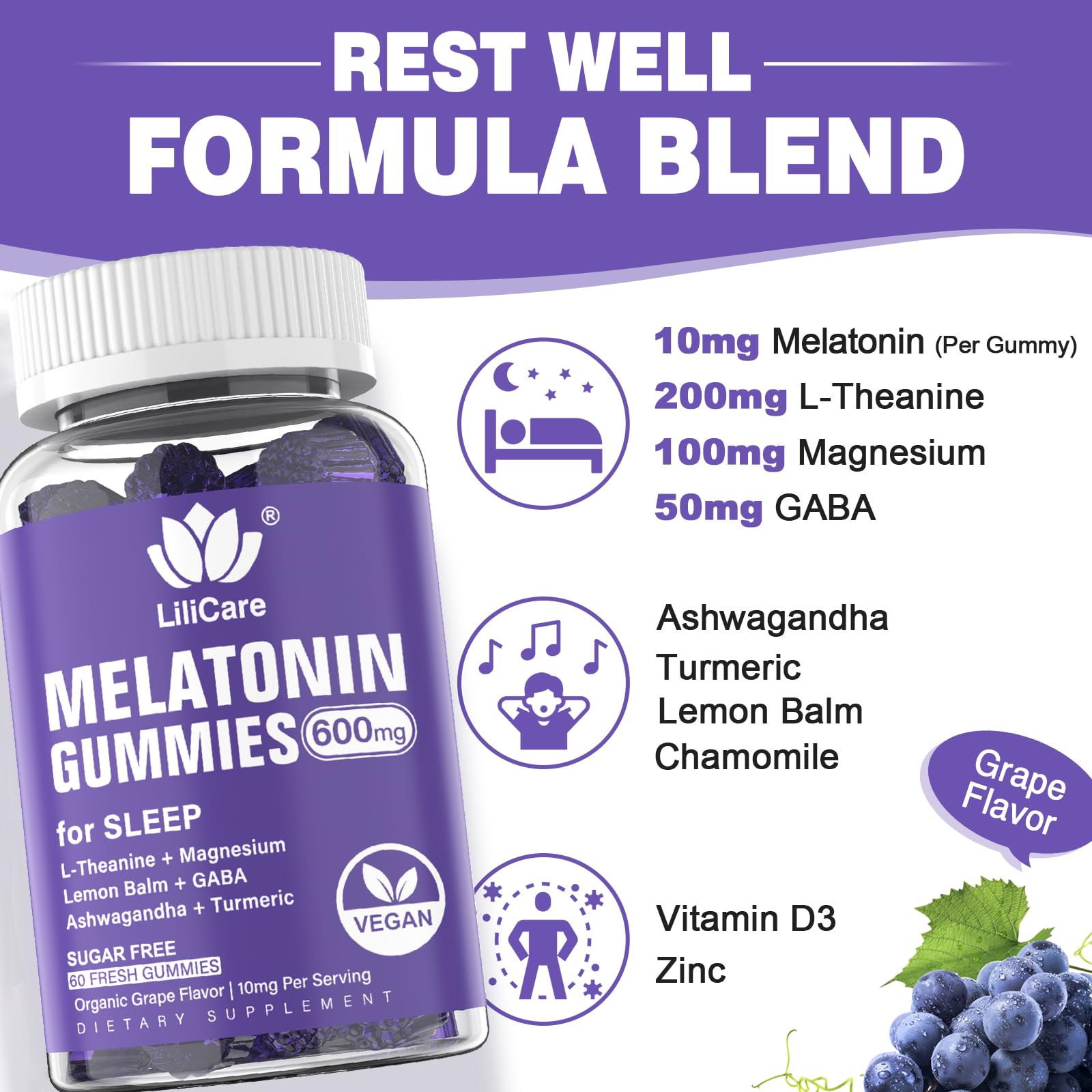LILICARE Melatonin gummies beside pillow for a simple bedtime routine