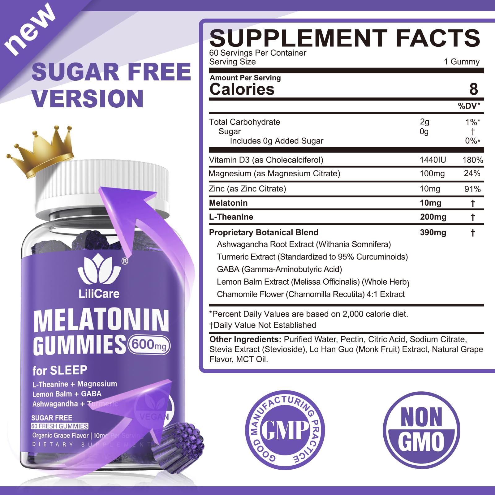 LILICARE Melatonin grape gummies close-up highlights grape flavor for bedtime