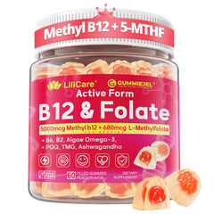 LILICARE Methyl B12 5000mcg & Folate gummies bottle shot for daily energy support