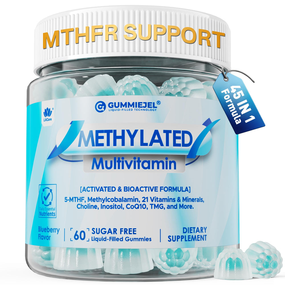 LILICARE methylated multivitamin gummies outer packaging highlights sugar-free daily wellness.