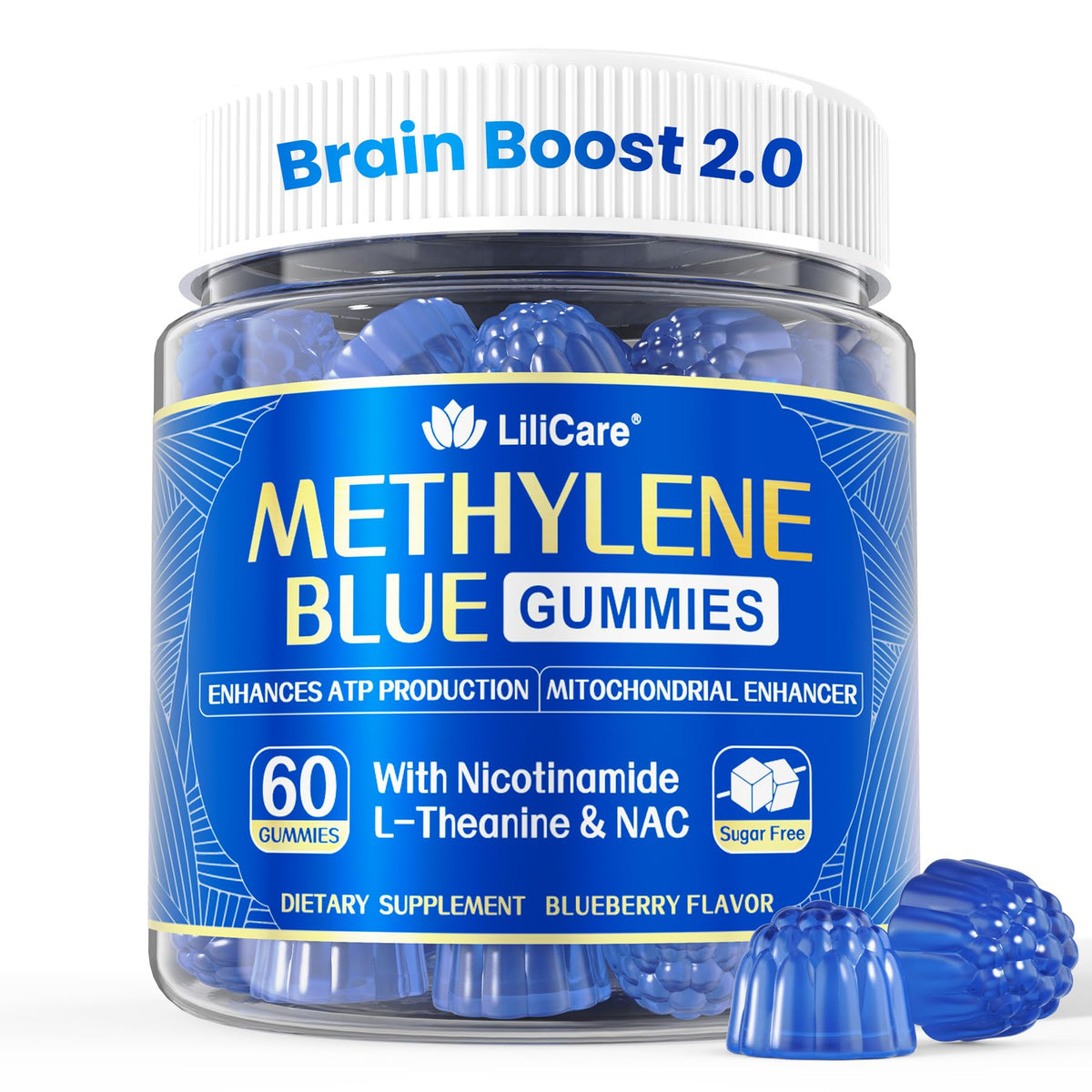 LILICARE Methylene Blue Gummies bottle front for daily cognitive support and sustained focus.