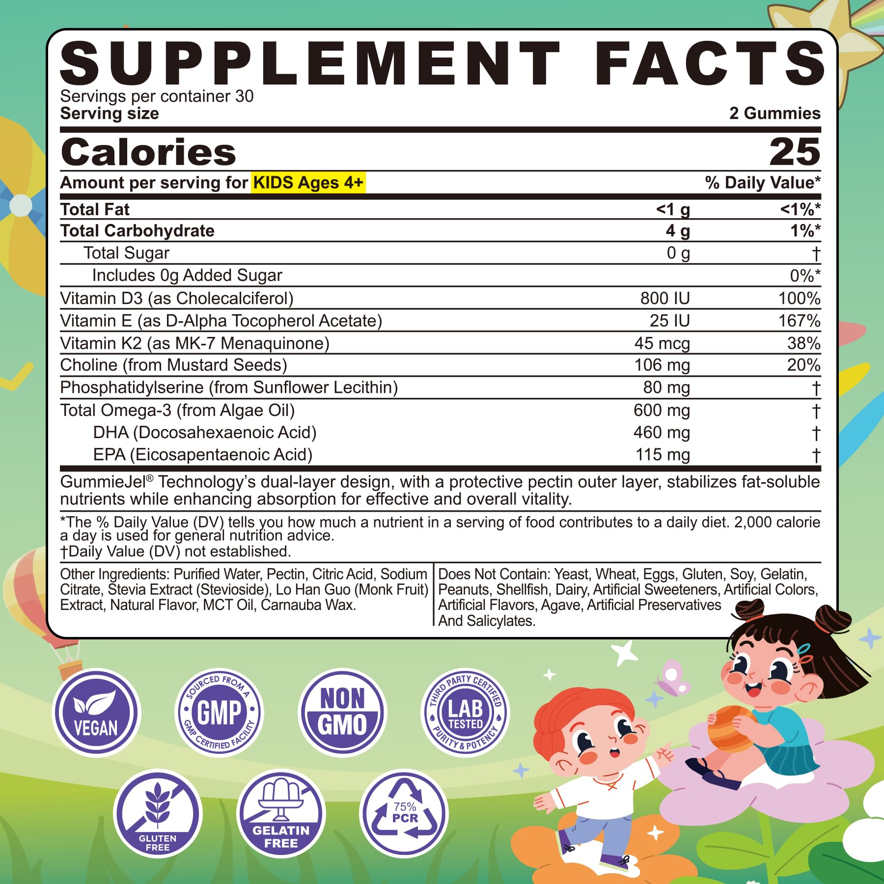 LILICARE Omega-3 for Kids gummies closeup lemon shows tasty, clean brain-boosting snack