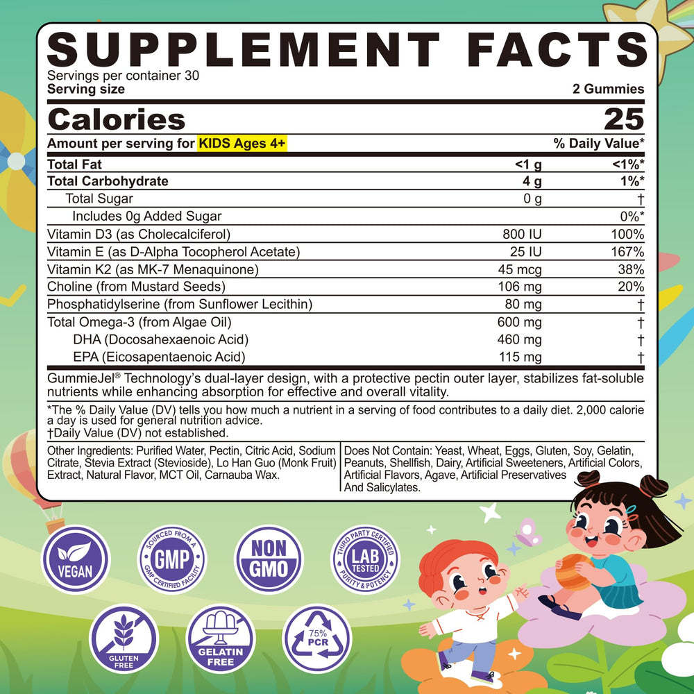LILICARE Omega-3 for Kids gummies closeup lemon shows tasty, clean brain-boosting snack
