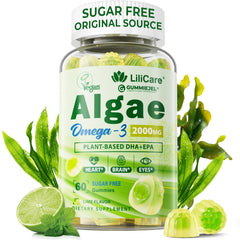 LILICARE Omega 3 Gummies bottle front highlights vegan algae oil for daily wellness