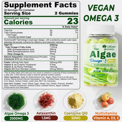 LILICARE Omega 3 Gummies closeup shows sugar-free vegan formula