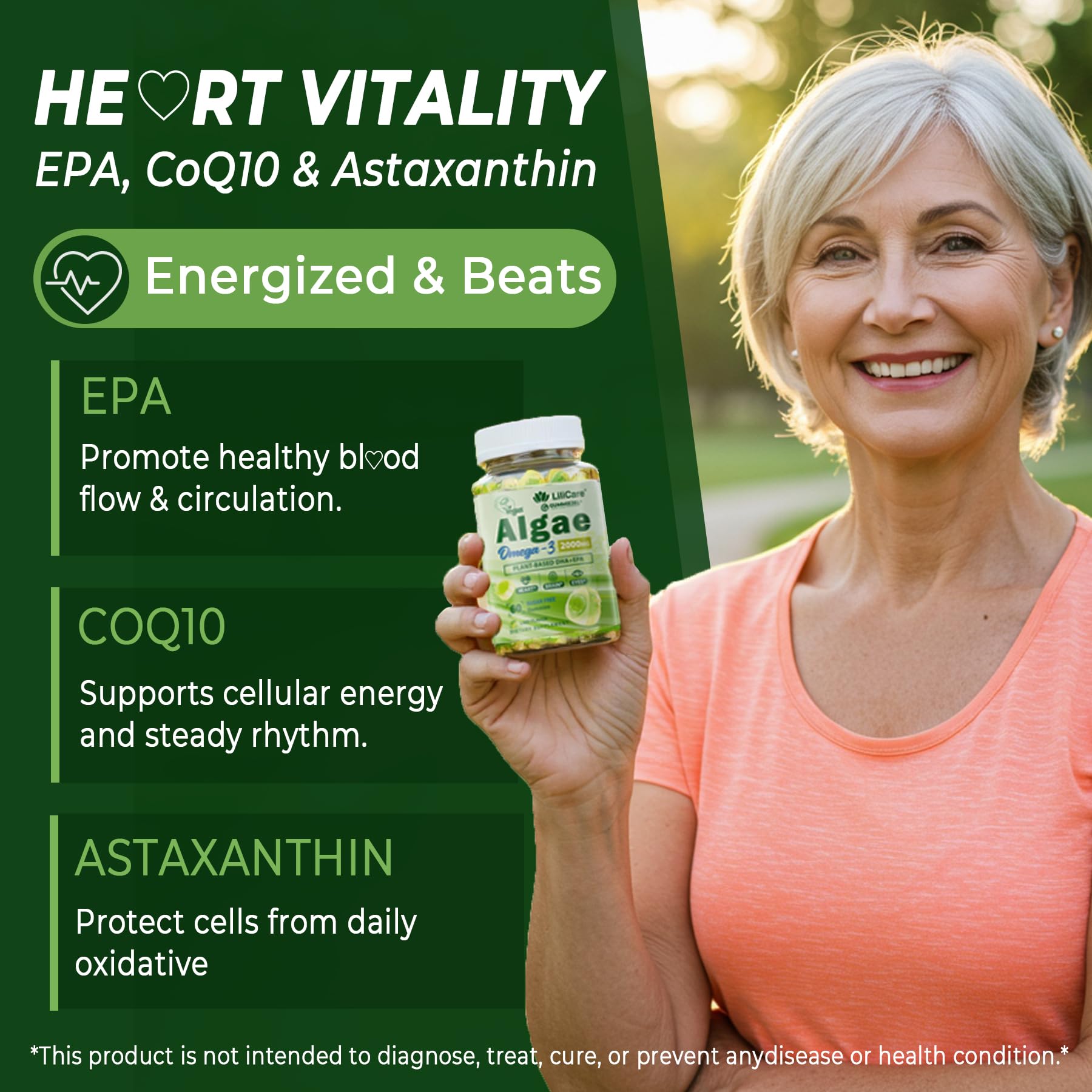 COQ10 and astaxanthin included for antioxidant support in Lilicare gummies.