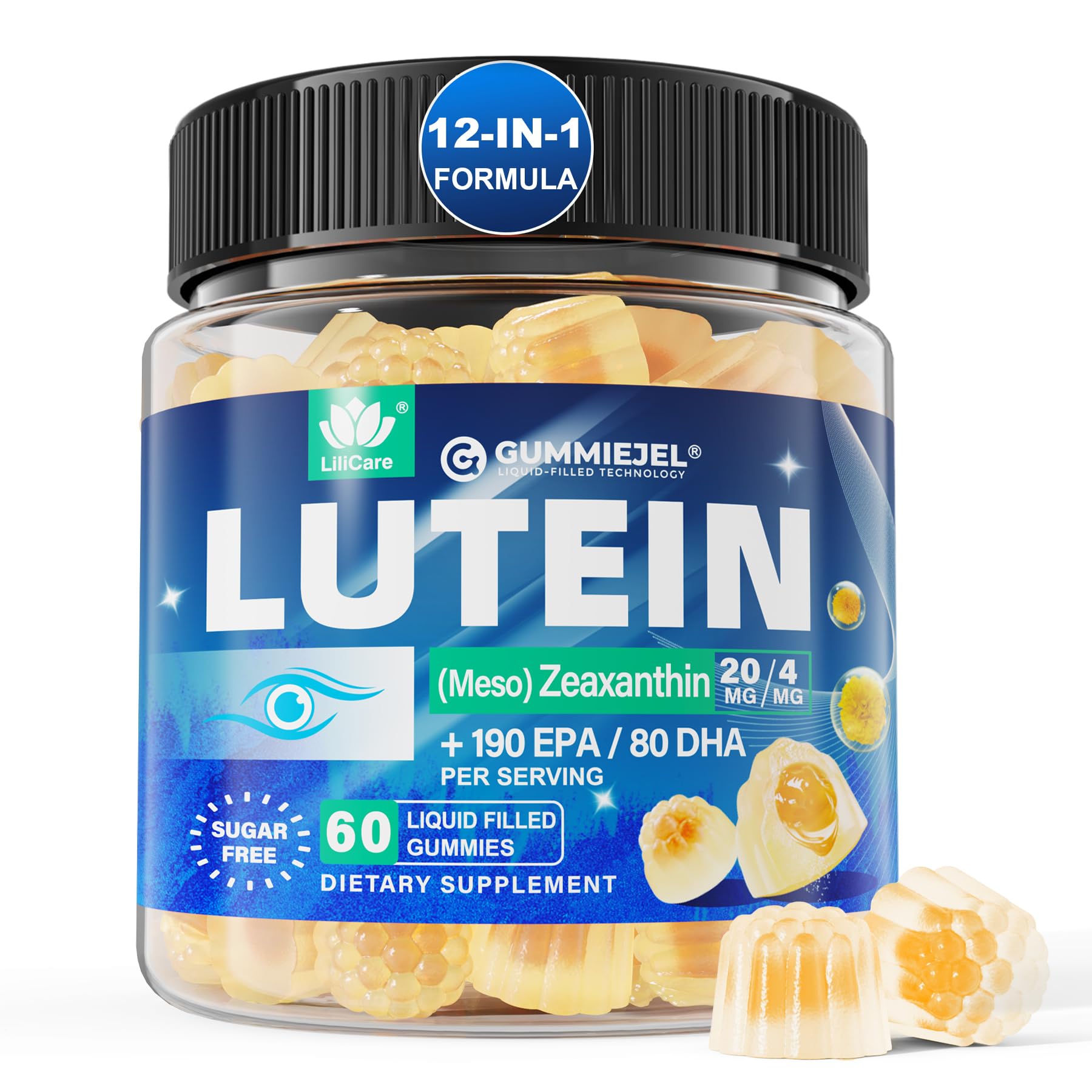 LILICARE sugarfree lutein gummies pack illustrates a vegan eye health option