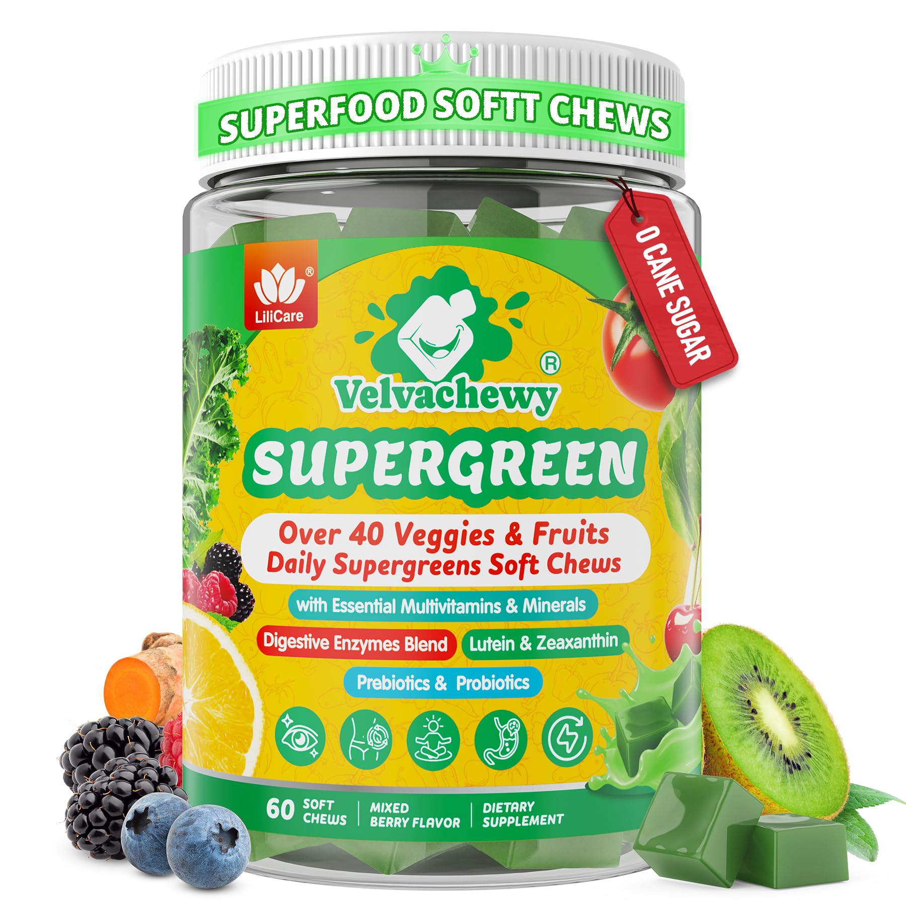 LILICARE Super Greens Soft Chews bottle for daily wellness support
