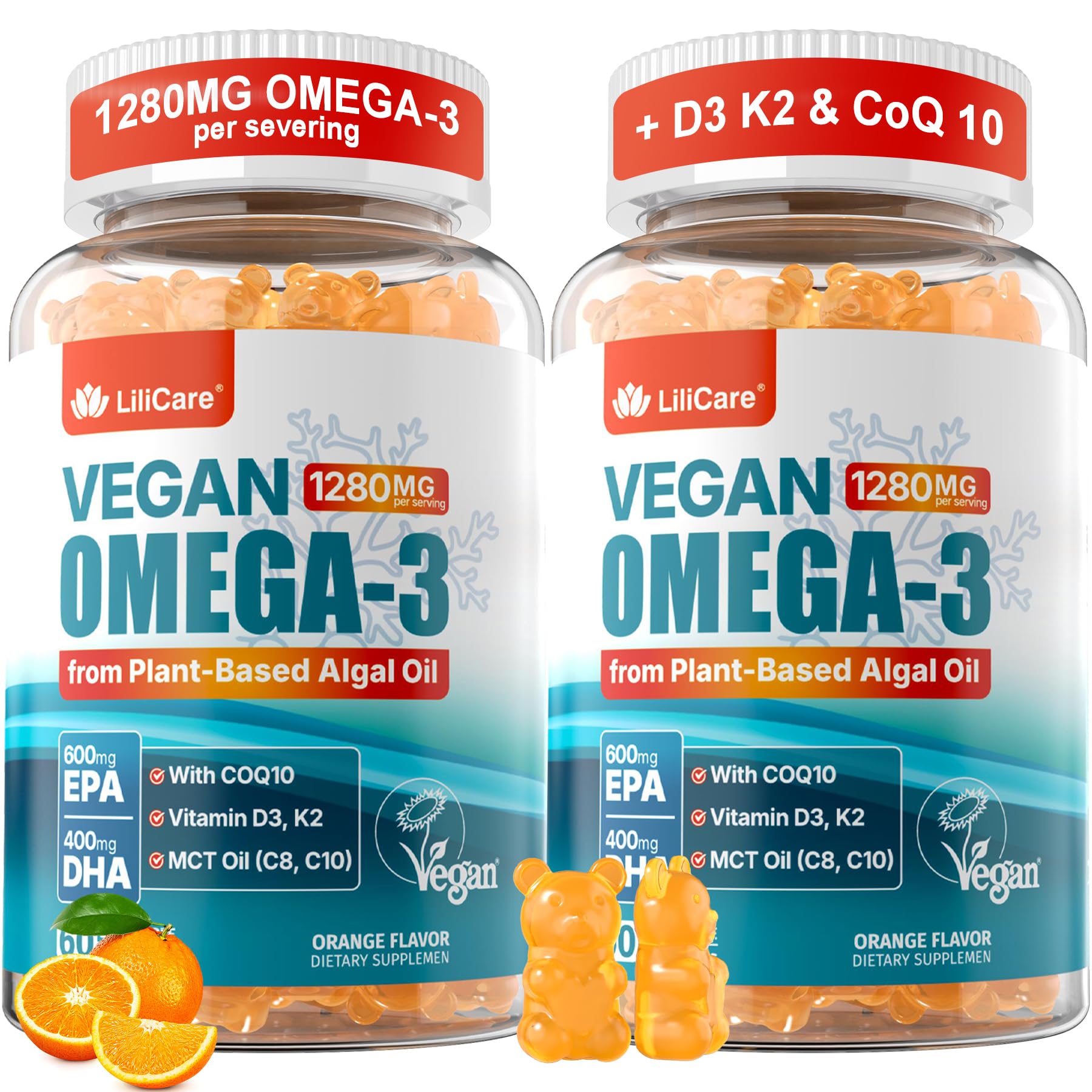 LILICARE vegan omega-3 gummies bottle highlights plant-based daily wellness