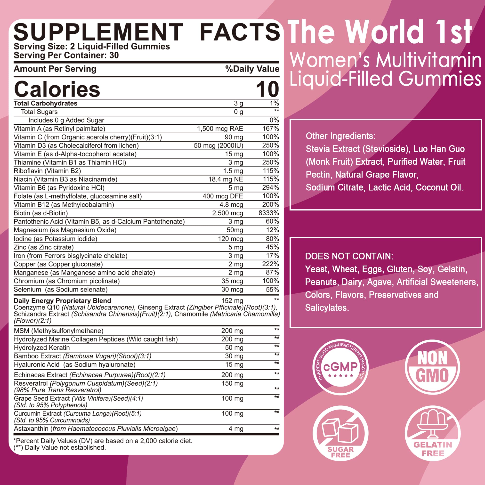 LILICARE women's multivitamin gummies close-up showing juicy texture.