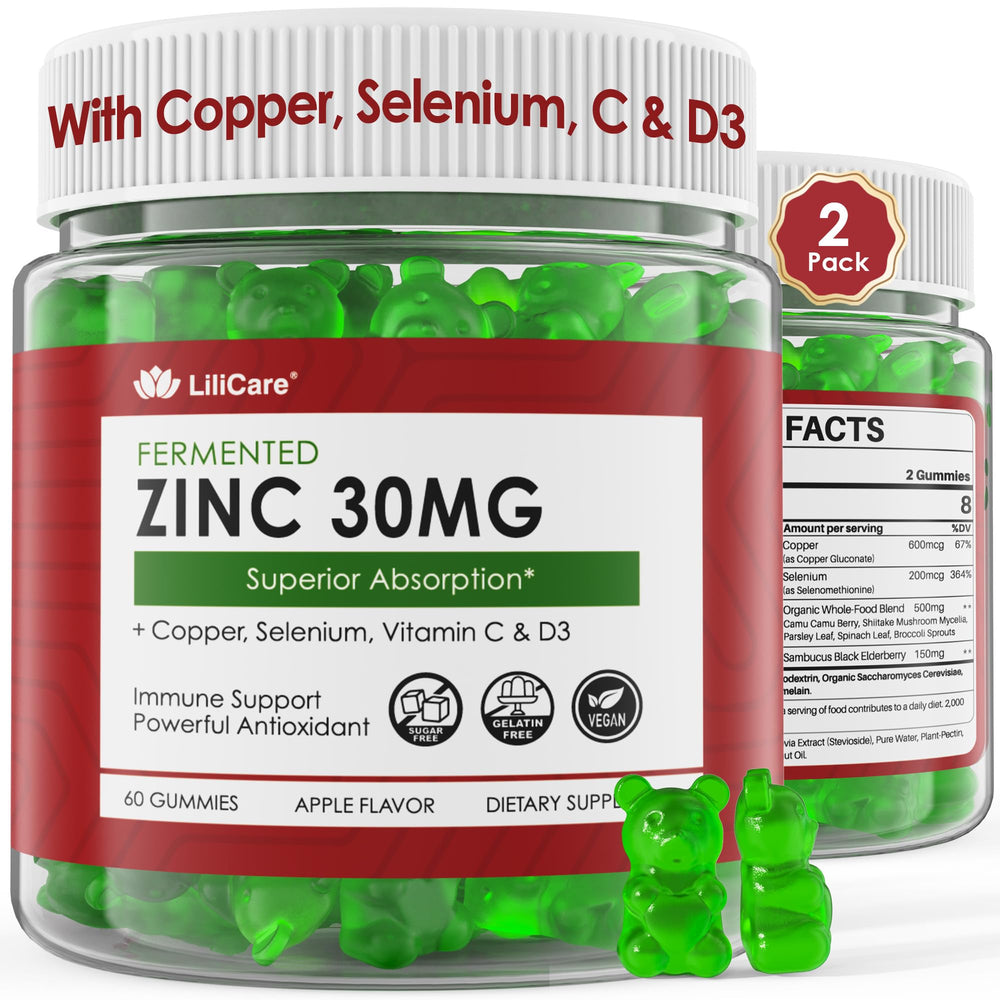 LILICARE Zinc Gummies bottle front showing fermented zinc for daily immune support