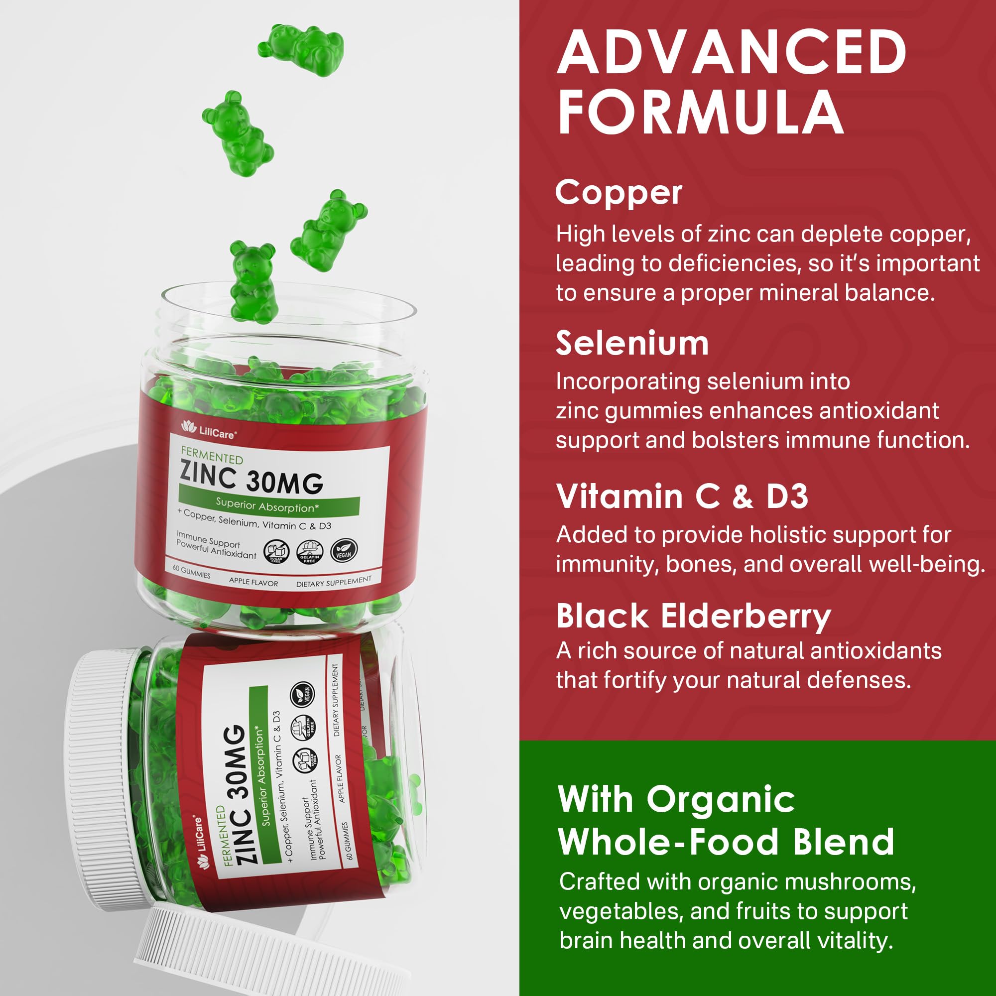 LILICARE Zinc Gummies with organic whole-food blend rich in antioxidants