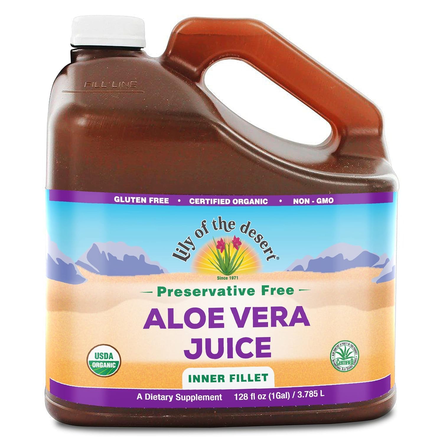 Lily of the Desert Aloe Vera Juice bottle promotes digestive wellness.