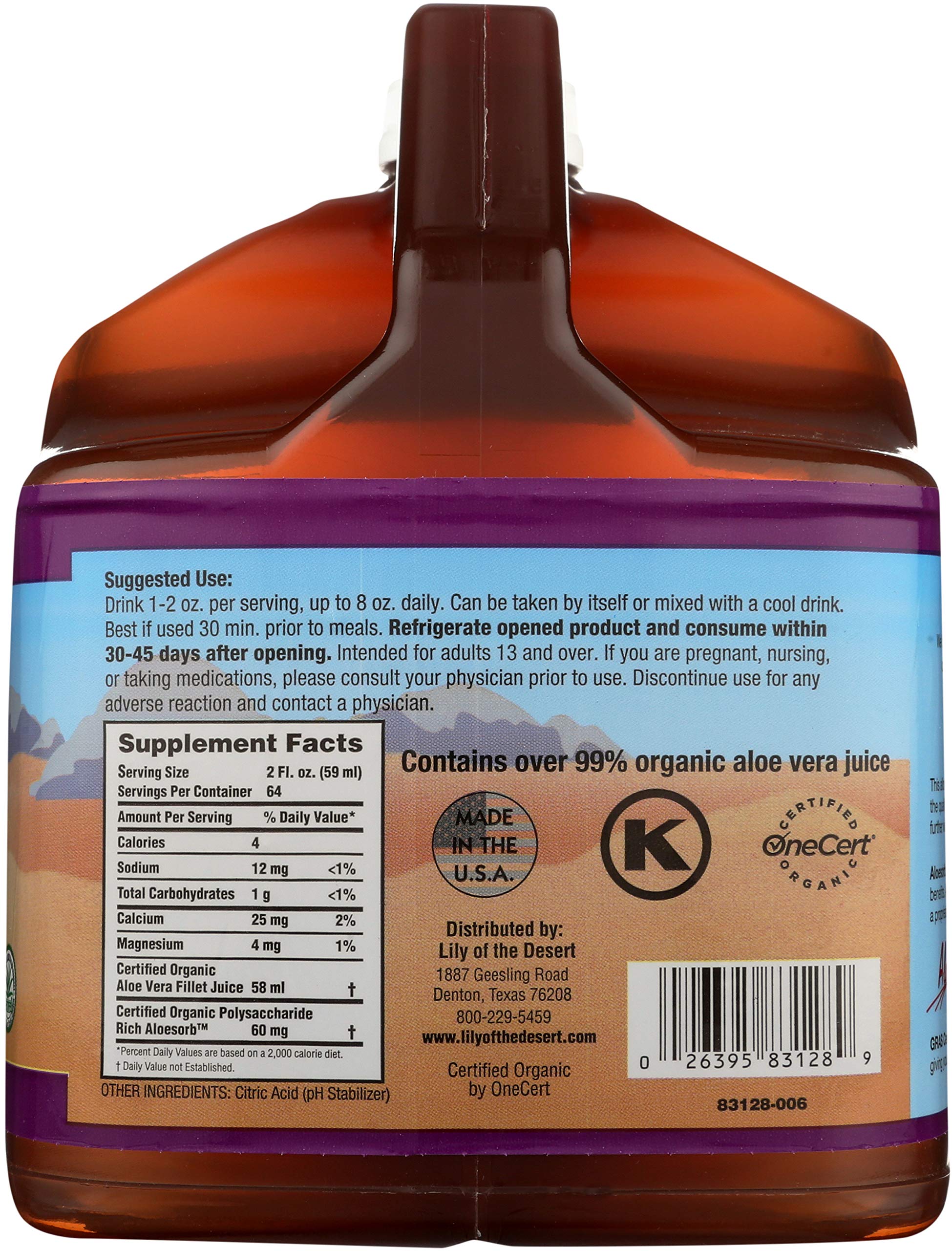 Lily of the Desert aloe juice inner fillet view emphasizes natural enzymes for gut support.