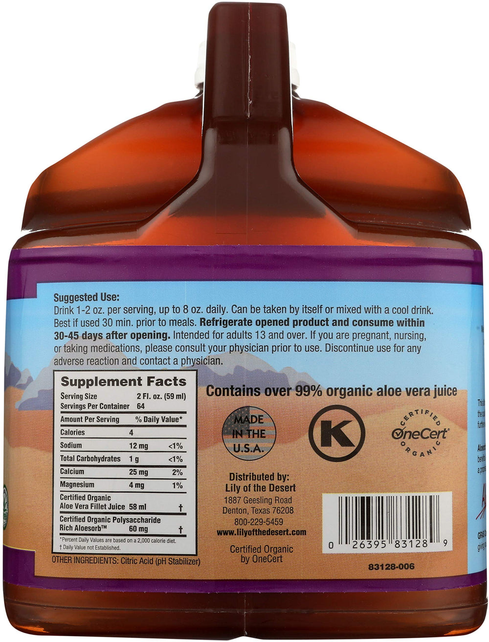 Lily of the Desert aloe juice inner fillet view emphasizes natural enzymes for gut support.