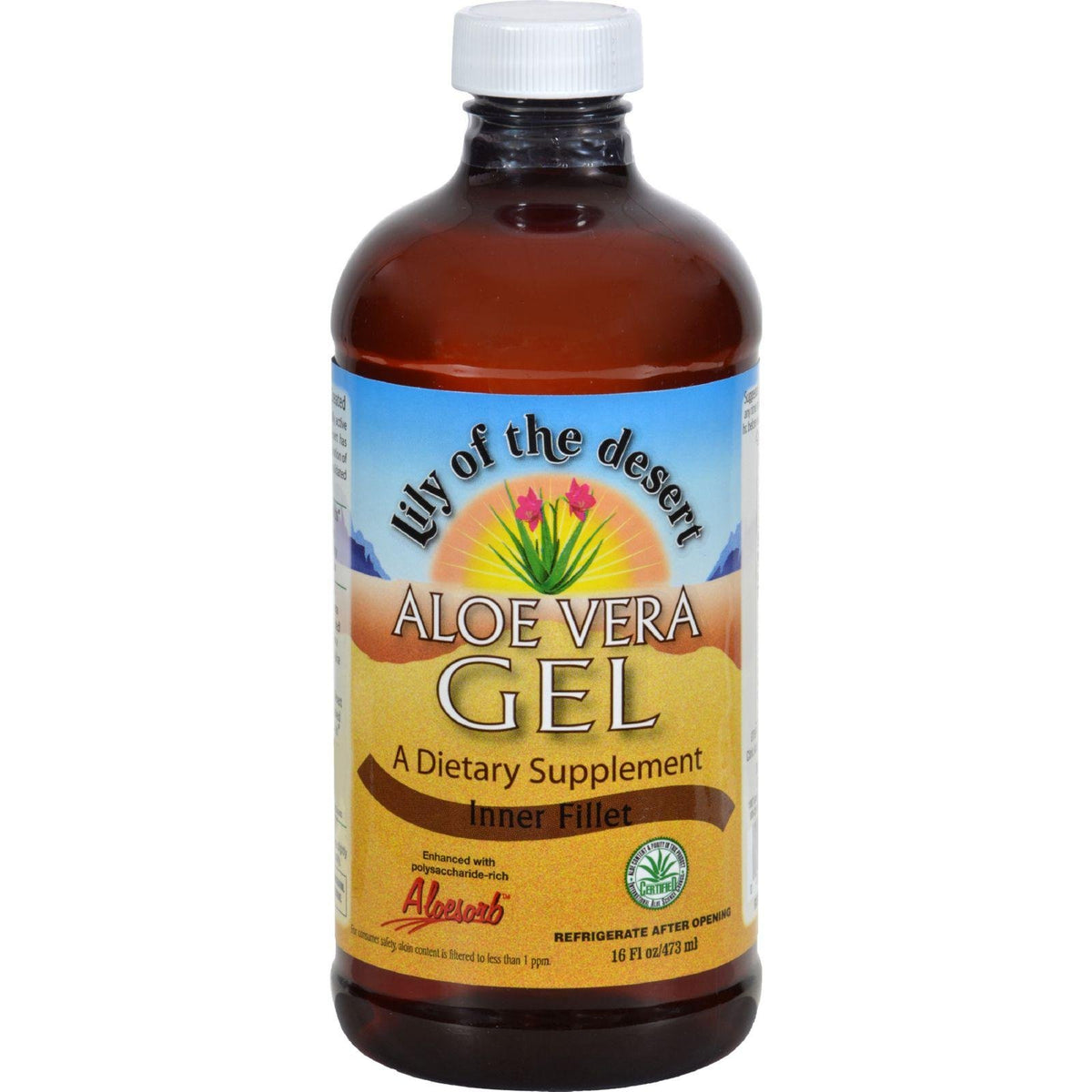 Lily of the Desert Aloe Vera Gel 16 oz bottle—refreshing, drinkable gel for daily wellness.