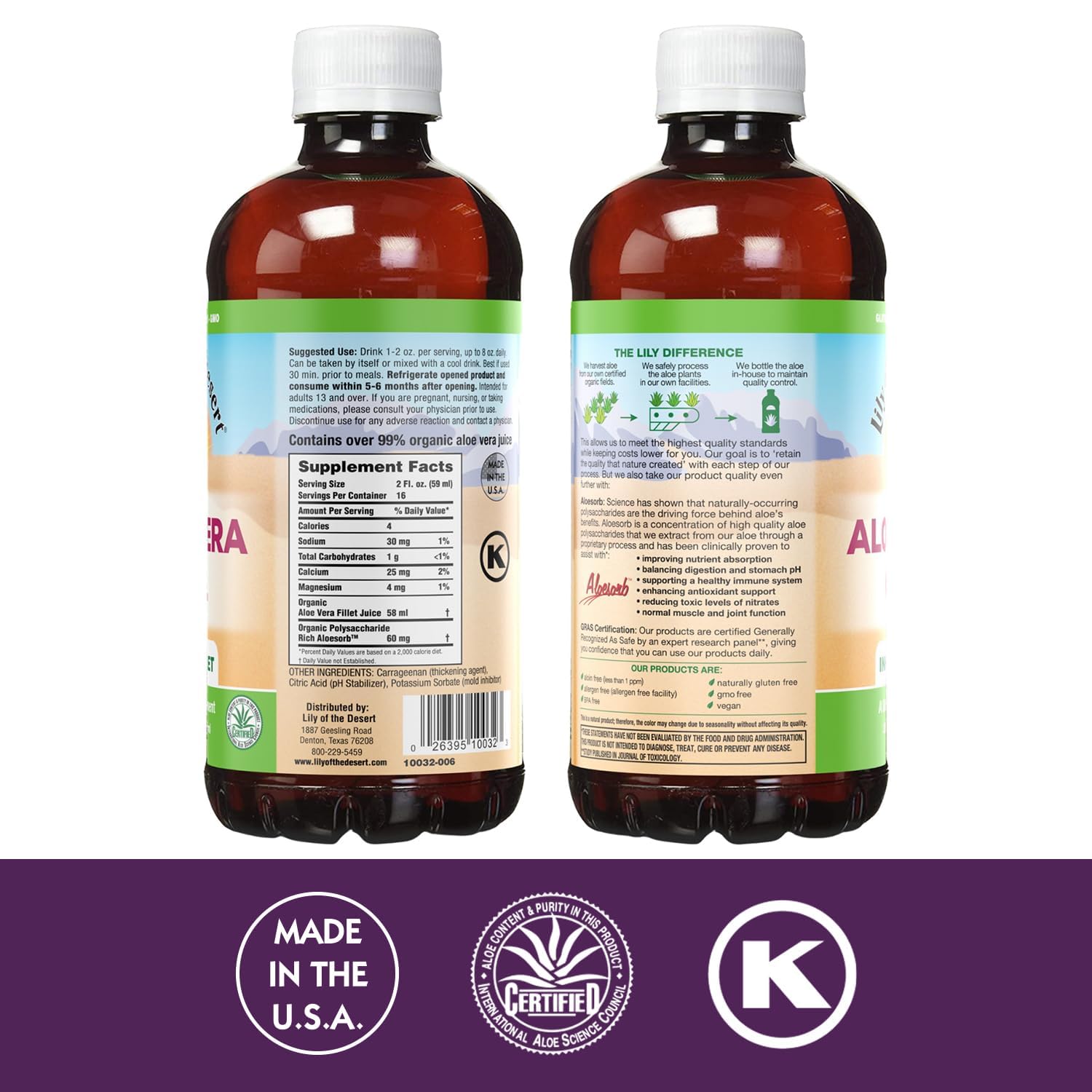 Lily Of The Desert bio-active aloe juice harvested from our fields for daily wellness.