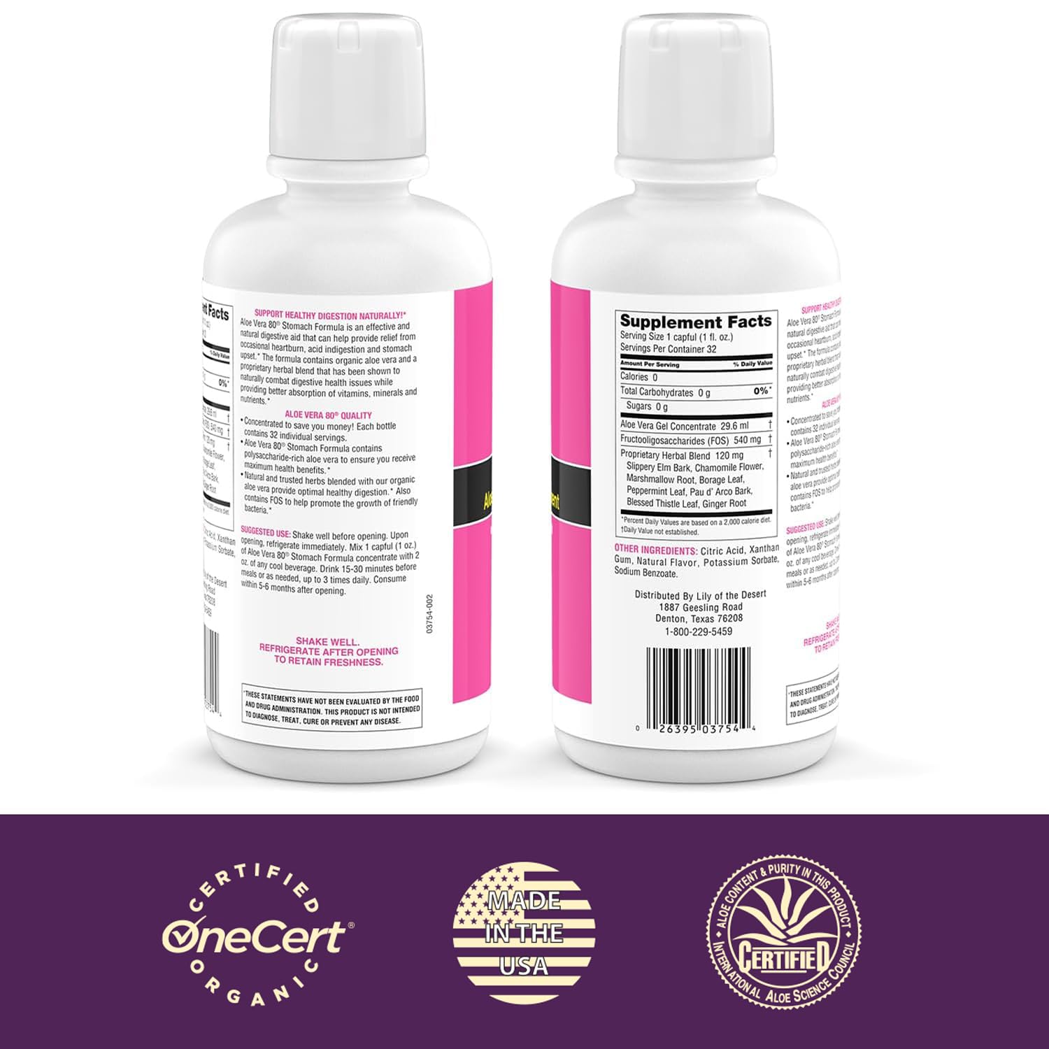 Lily of the Desert Stomach Formula pour shows pre-meal prep for gut comfort.