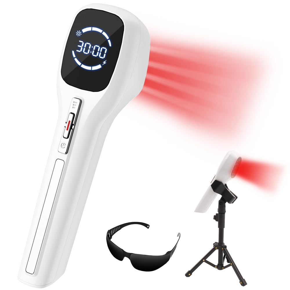 Limot red light therapy device over skin for pain relief and improved circulation