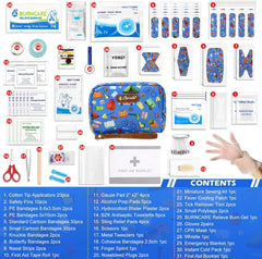 Lincada first aid items inside show comprehensive 143-piece selection for travel.