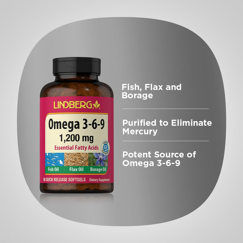 Lindberg Omega 3-6-9 ingredients blend of flaxseed, fish, and borage oils