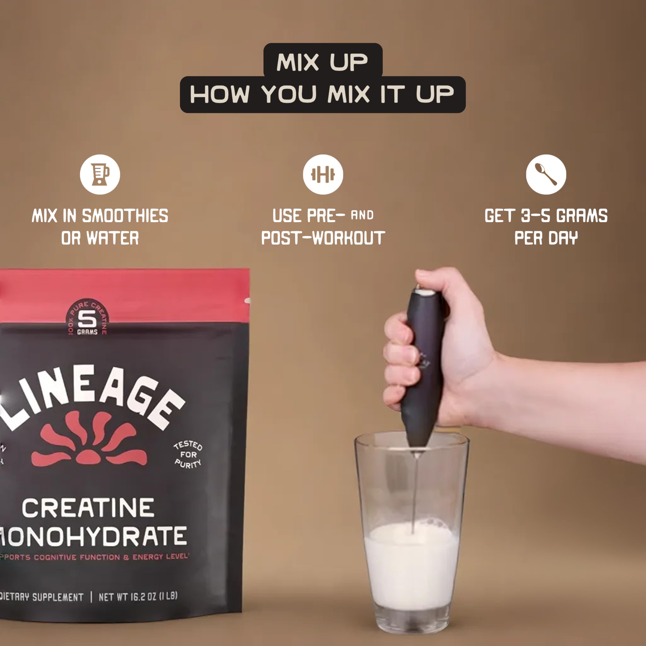 Lineage Provisions creatine dissolving in water demonstrates quick mixability