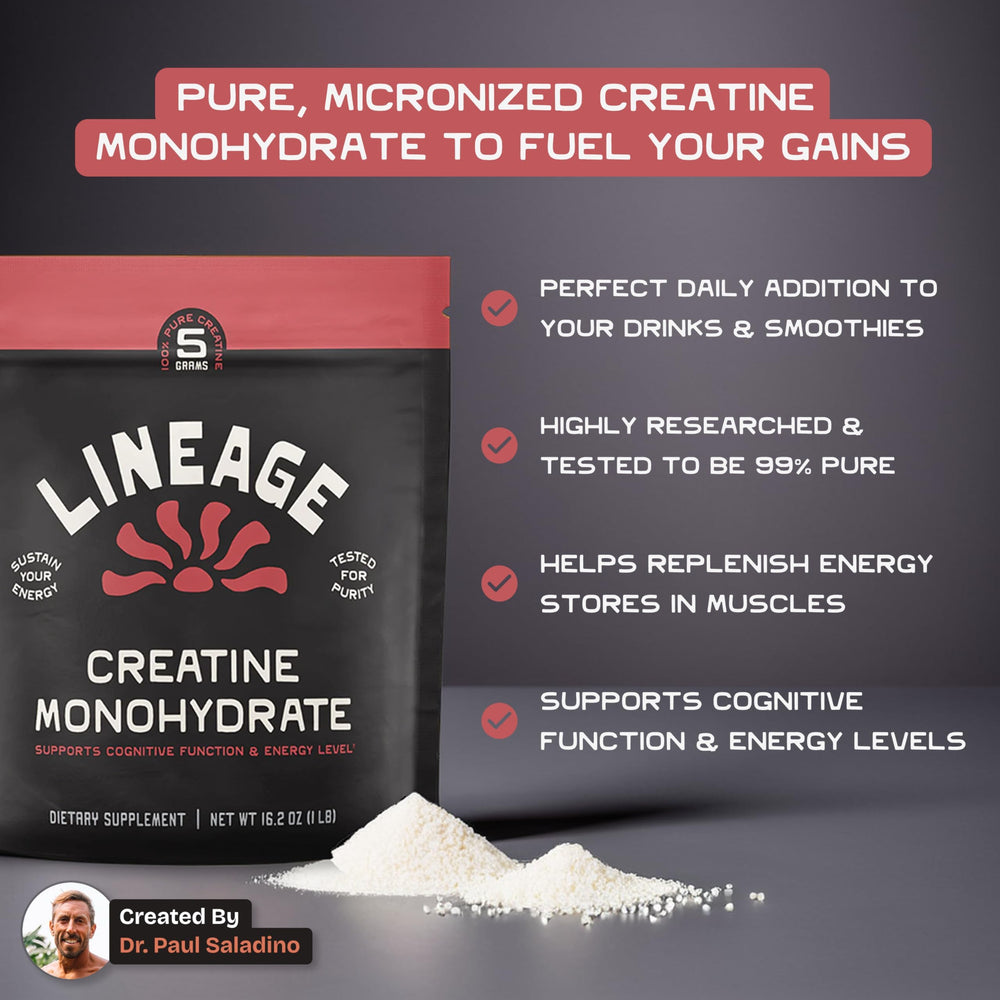 Lineage Provisions creatine scoop and jar for easy daily dosing