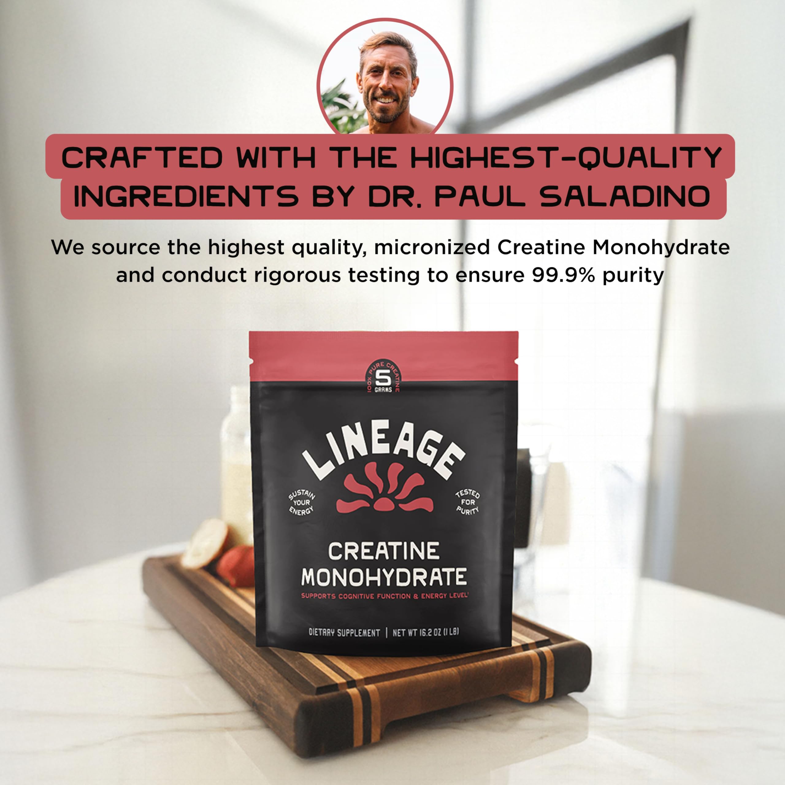 Lineage Provisions ingredient label closeup showing clean formula with no artificials