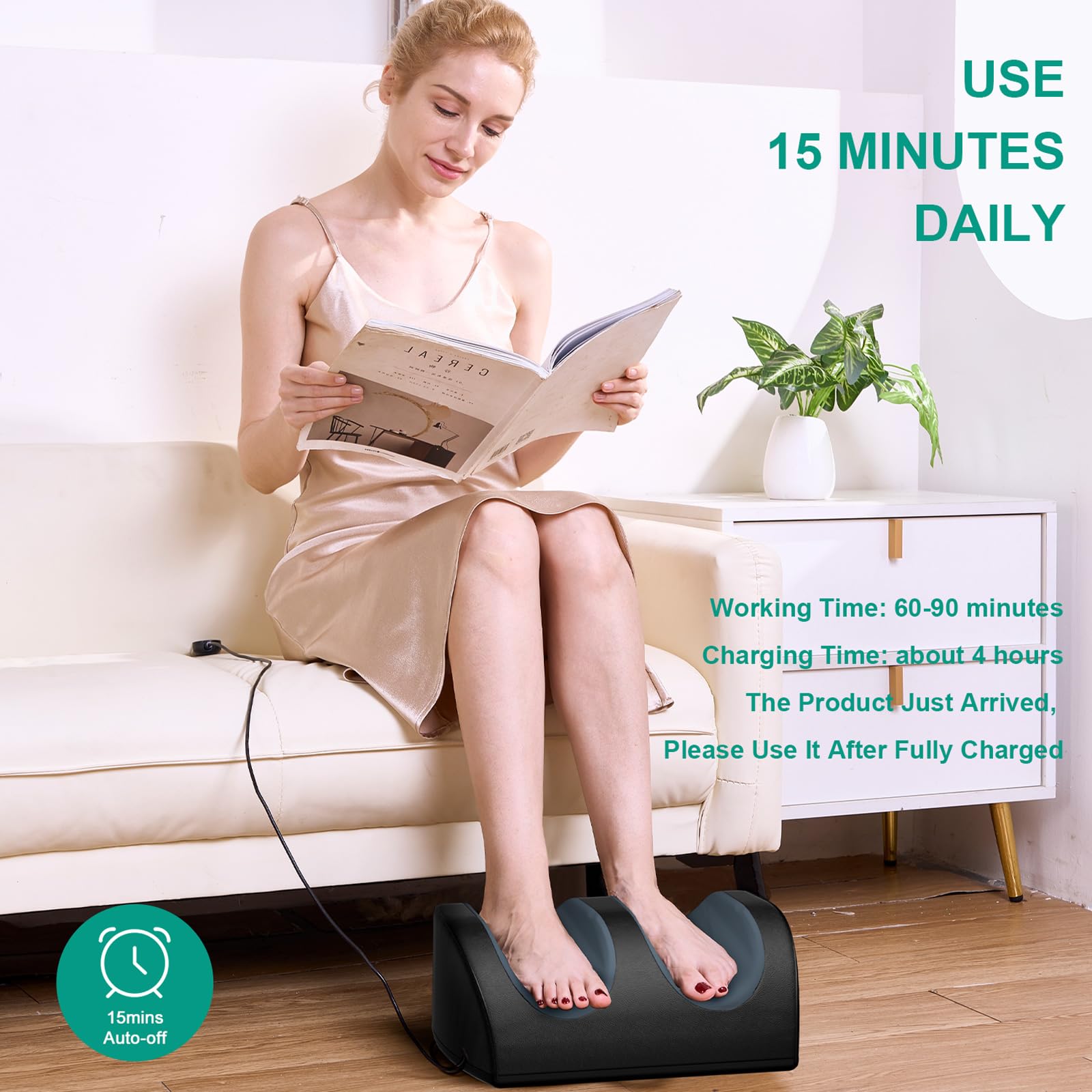 LINGTENG cordless portable foot massager ideal for travel and office use.