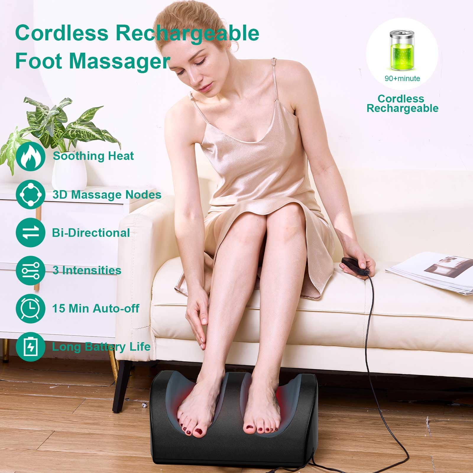 LINGTENG heated roller massage detail targeting arches and tired soles.