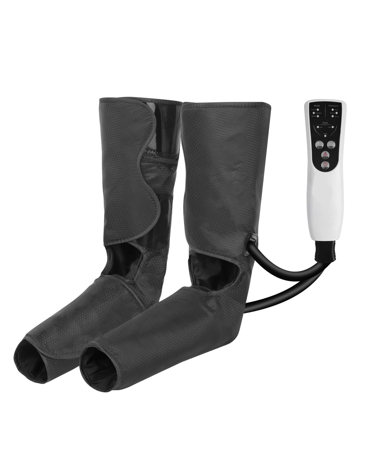 LINGTENG massager in use demonstrates inflatable garment therapy on calves and feet.