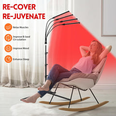 Linidcoud red light therapy lamp shows fully adjustable stand and 360-degree head range.