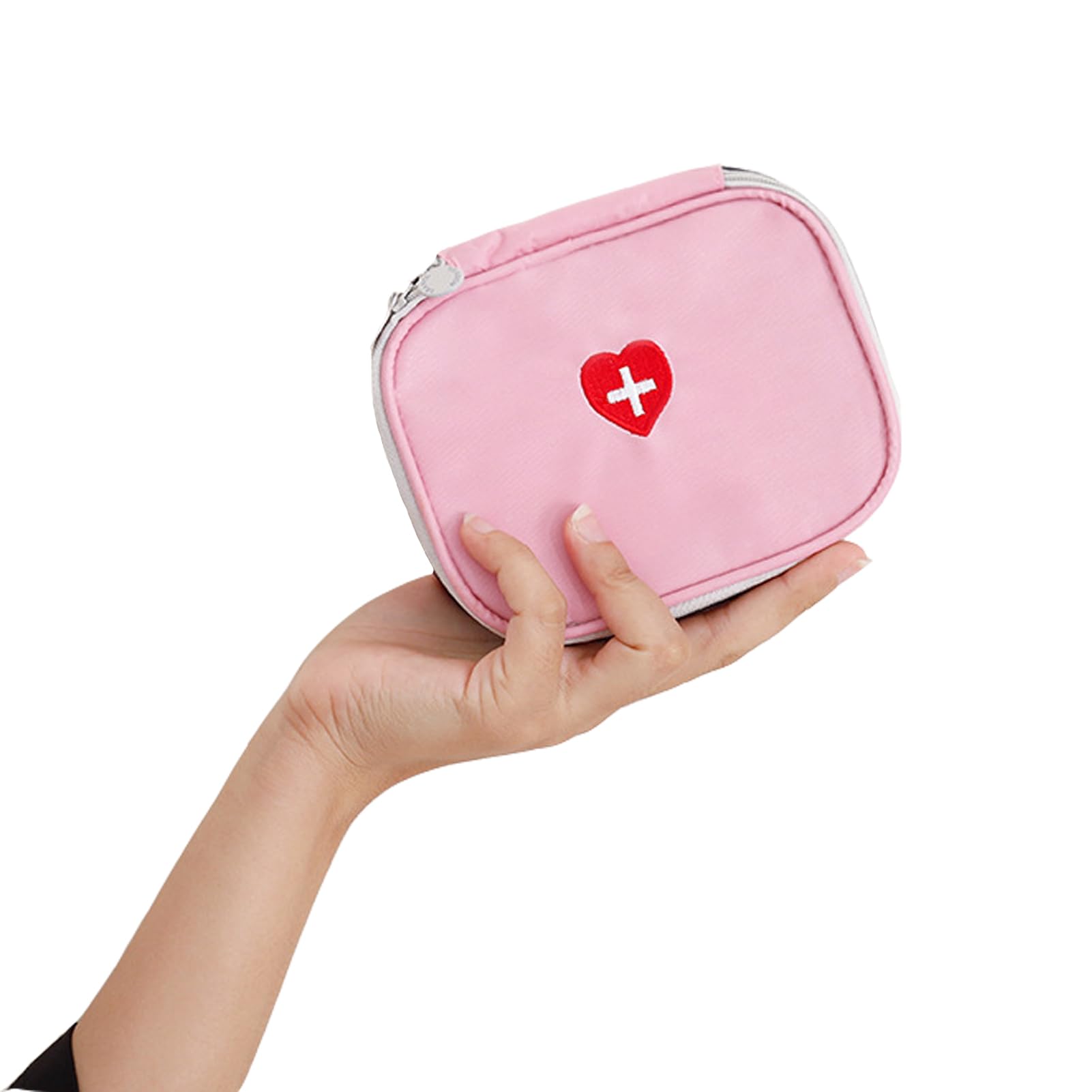Linsiter pink portable mini first aid pouch with double zippers for quick access on the go.