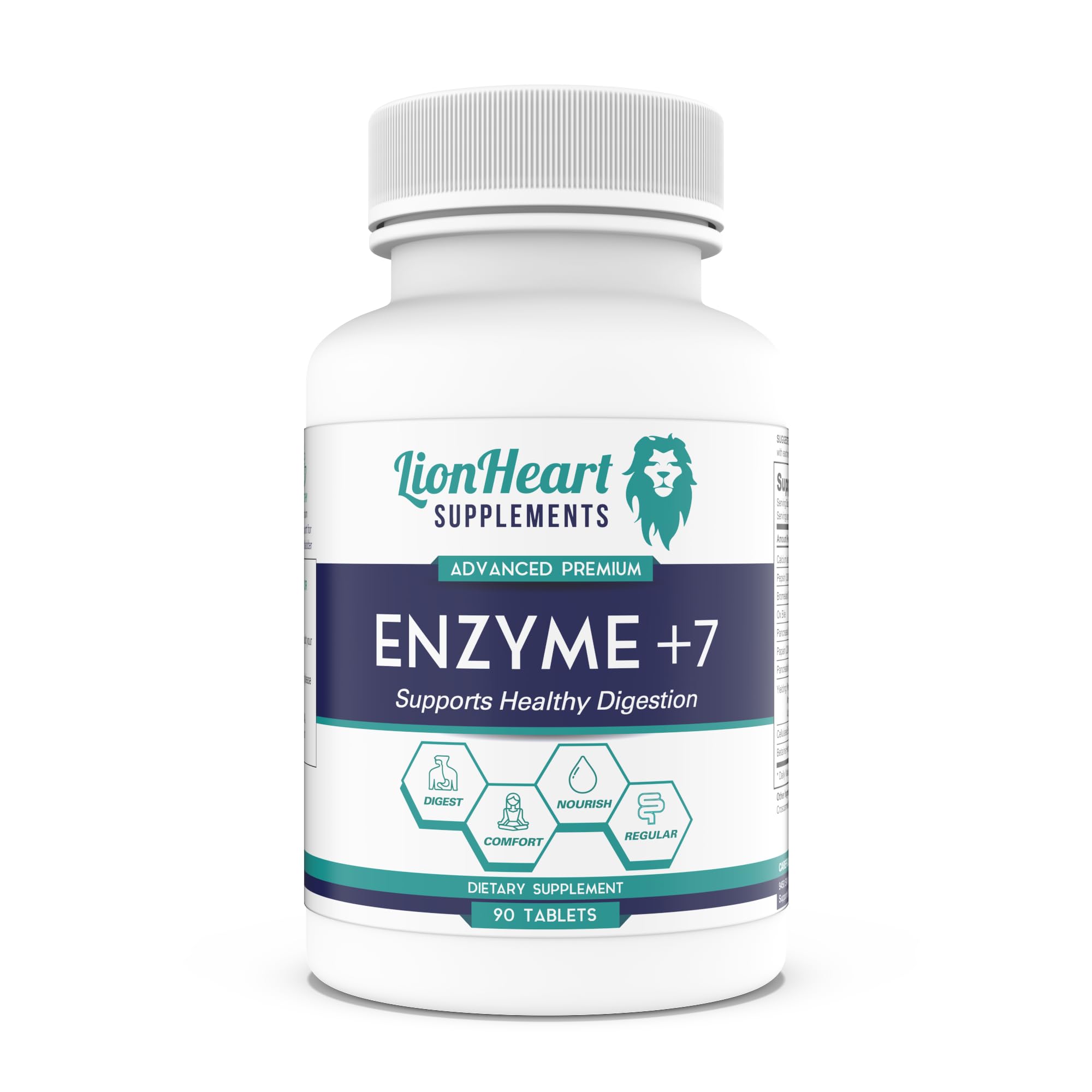 LionHeart Digestive Enzymes bottle close-up for daily digestion support.