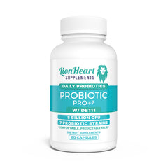 LionHeart Probiotic Pro Plus 7 bottle closeup showing potential daily digestive support