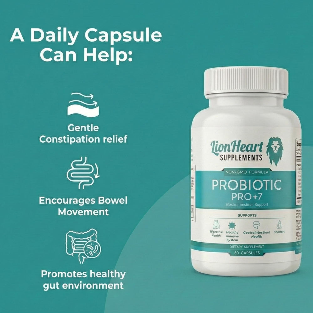 LionHeart Probiotic Pro Plus 7 bottle suggesting gut balance and vitality