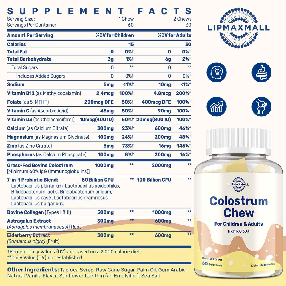 Lipmaxmall colostrum chews vanilla texture close-up showcases tasty wellness bite.