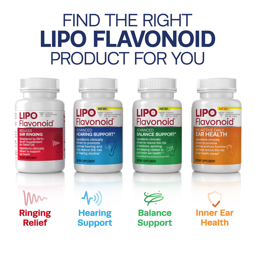 Lipo-Flavonoid Day & Night capsules arranged for a balanced tinnitus self-care routine