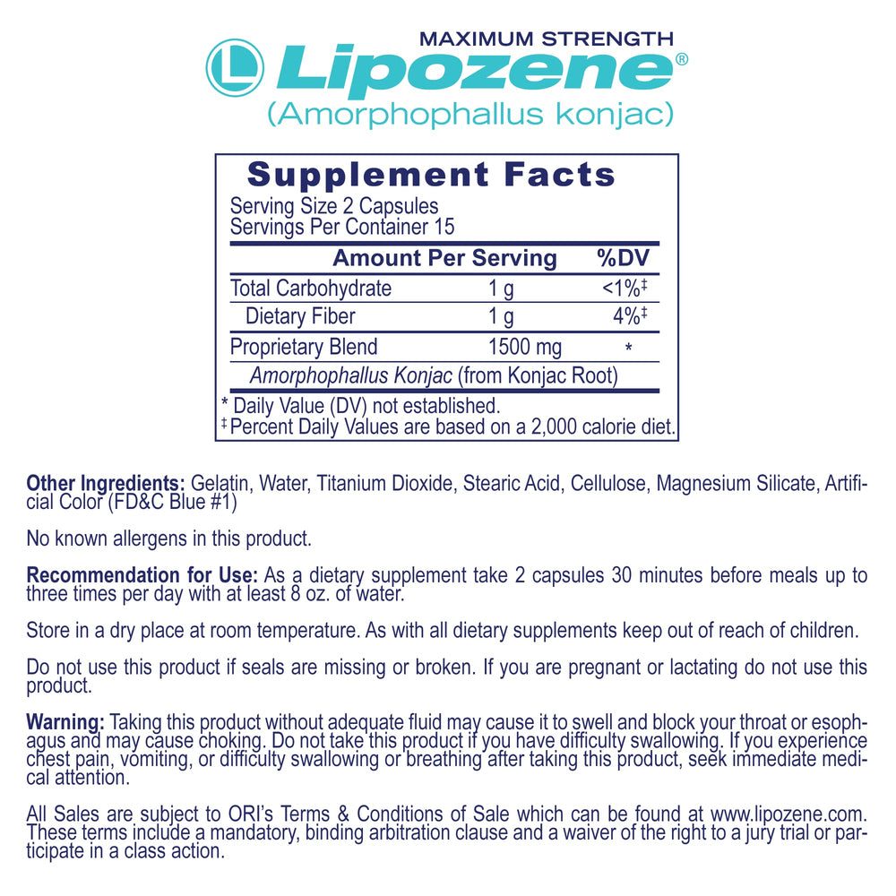 Lipozene capsules close-up show the fiber-rich formula for appetite control.