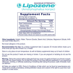 Lipozene capsules close-up show the fiber-rich formula for appetite control.