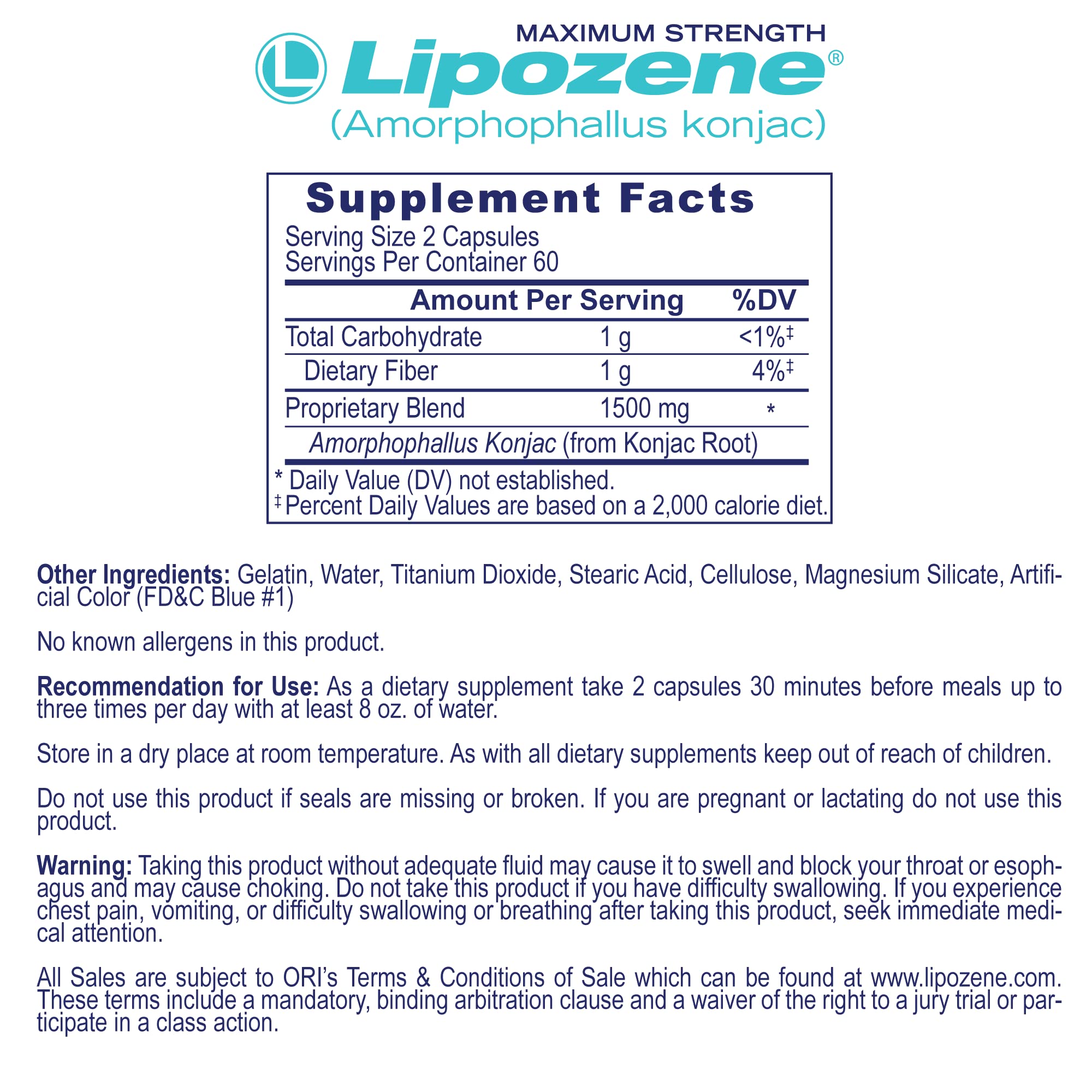 Lipozene label front view highlights product details and branding.