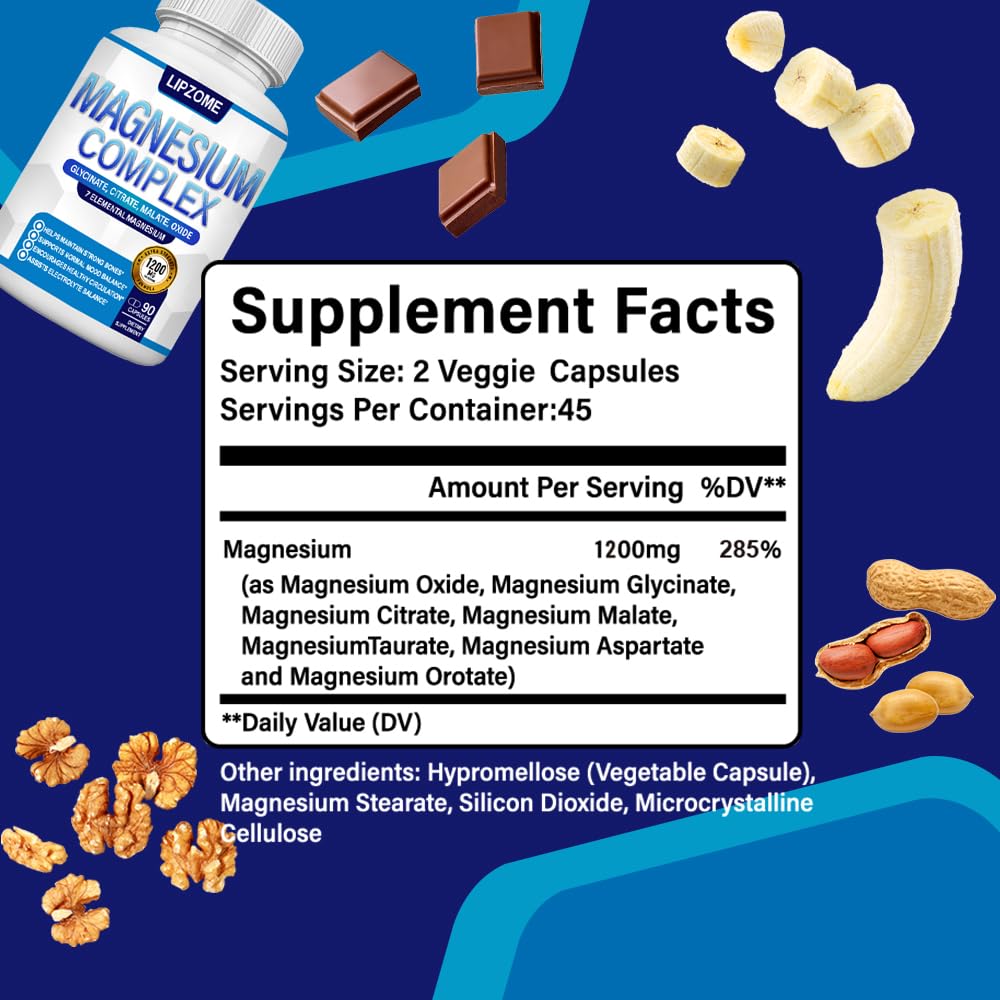 Lipzome Magnesium Complex 90-capsule bottle signals a three-month supply.