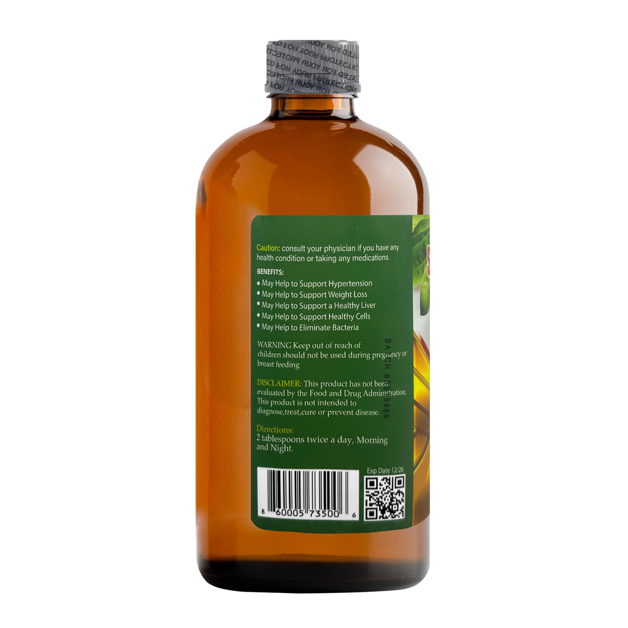 Liquid Blenz Pure Soursop Bitters label detail notes moringa and turmeric in the formula