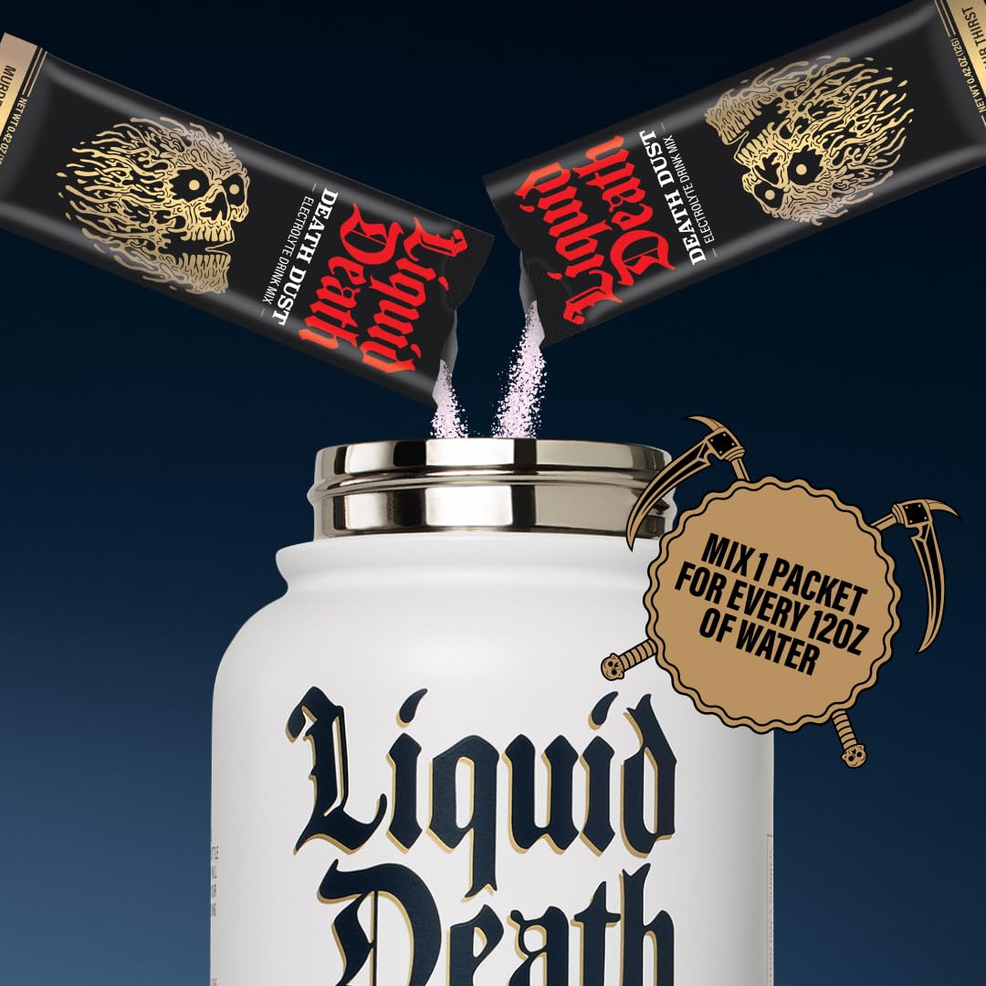 Liquid Death 12-count variety pack displays three flavors.
