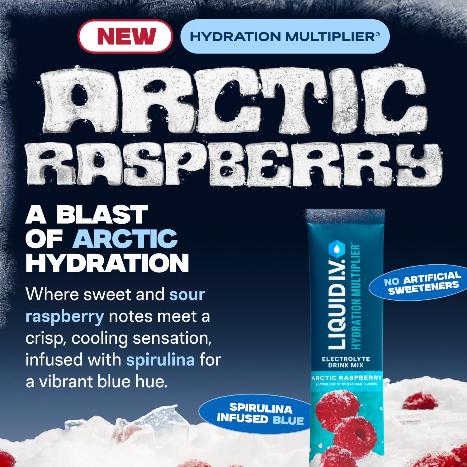 Liquid I.V Arctic Raspberry mix dissolving in water for quick hydration during workouts