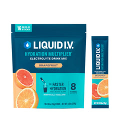 Liquid I.V. Grapefruit packet on a surface ready for hydration on the go.