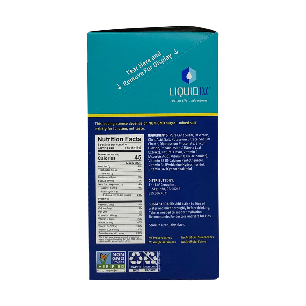 Liquid I.V. Hydration Multiplier lemon-lime powder dissolving in cold water for refreshing hydration.