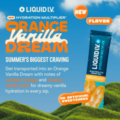 Liquid I.V. Hydration Multiplier Orange Vanilla Dream glass stirred for refreshing hydration